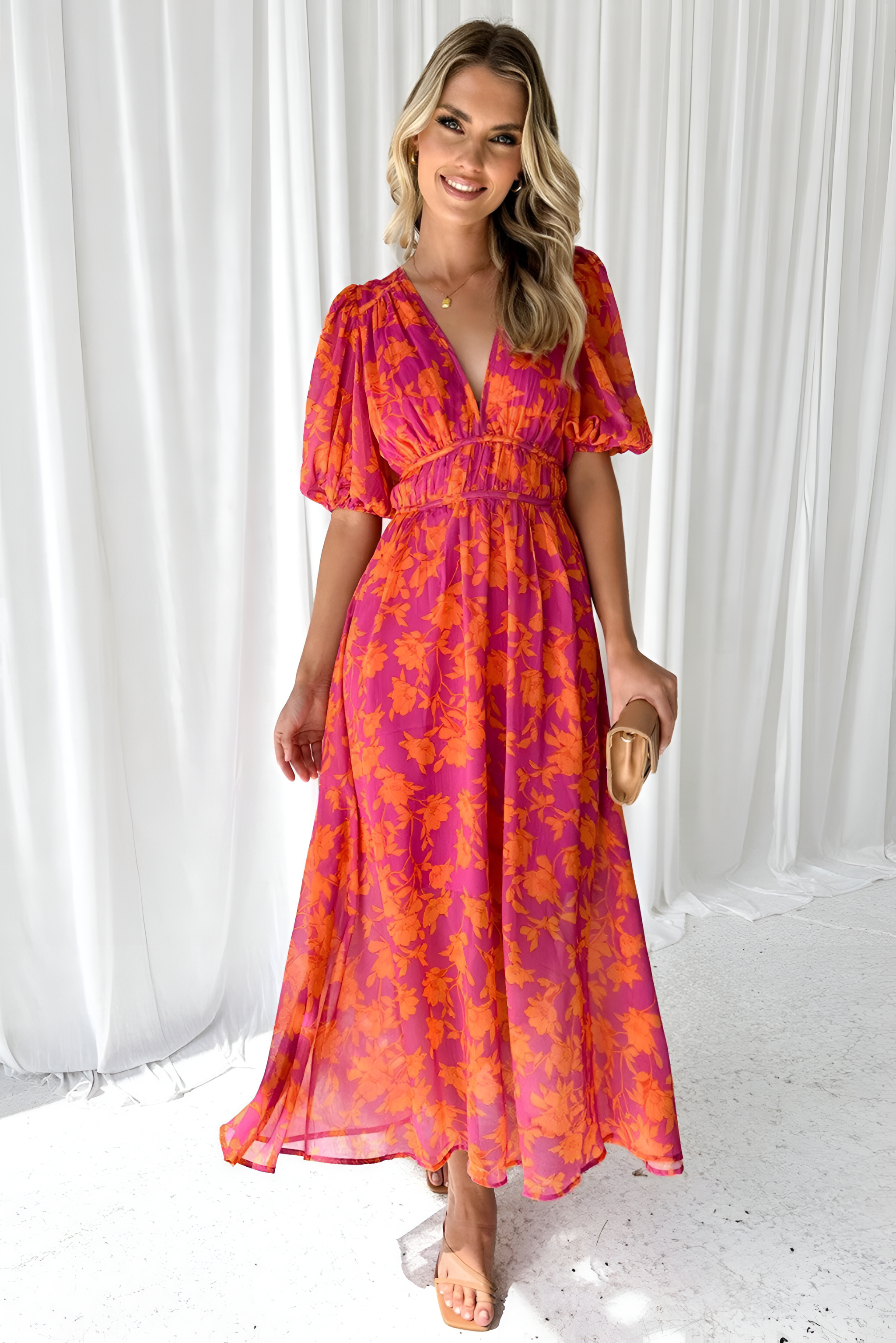 Floral Midi Dress | Women's Summer Puff Sleeves