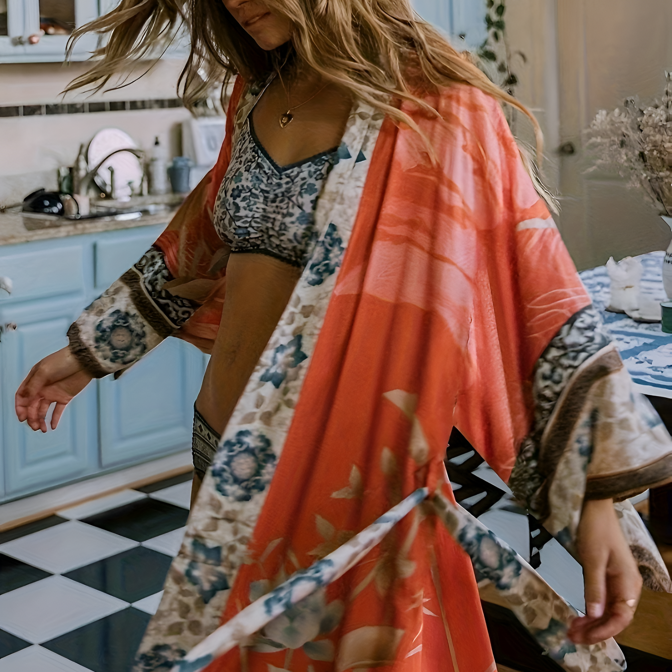 Women's Floral Print Kimono Dress | Maxi