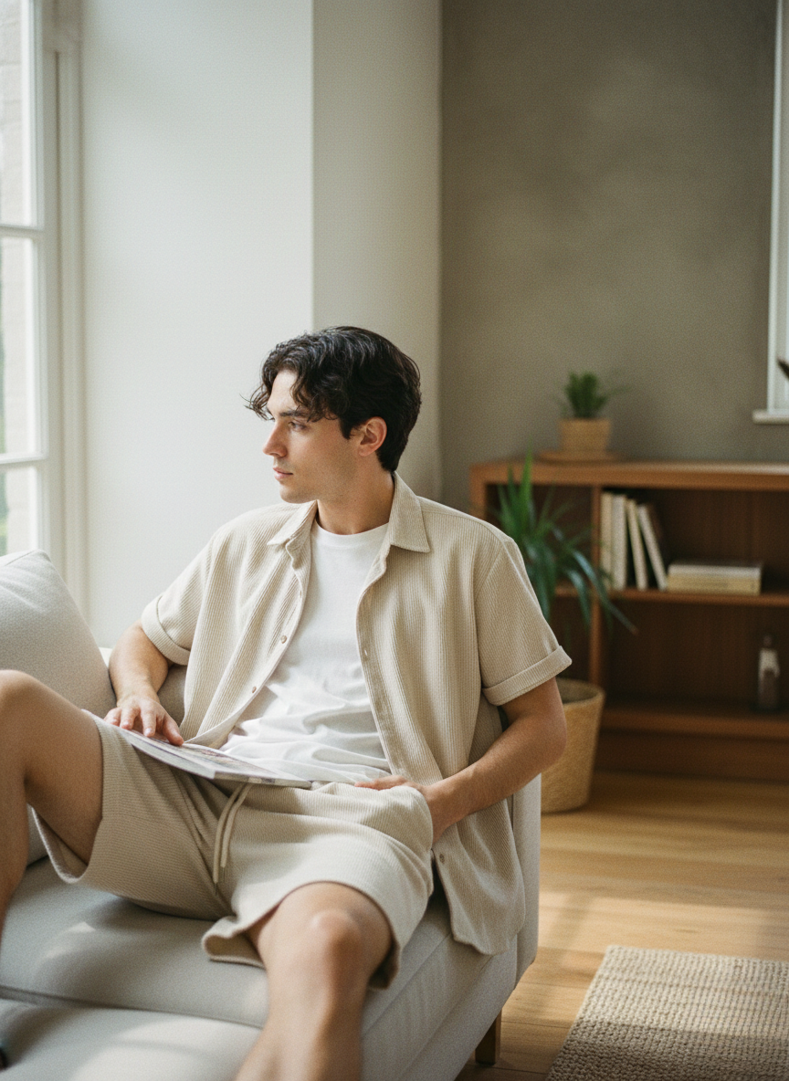 Men's Casual Short-Sleeve Shirt and Shorts Set | Two Piece