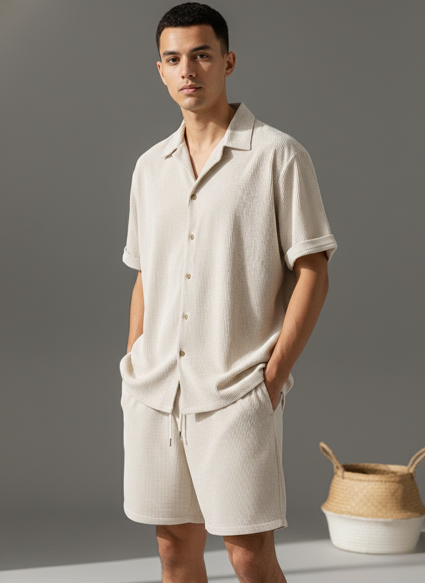 Men's Casual Short-Sleeve Shirt and Shorts Set | Two Piece