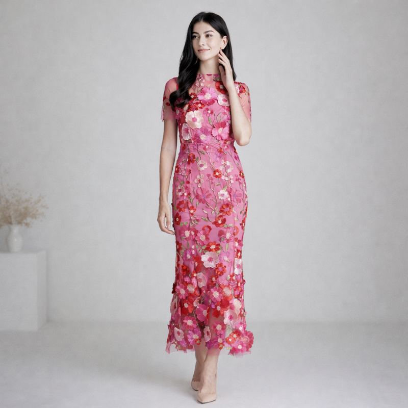 Women’s Floral Embroidered Dress | Midi