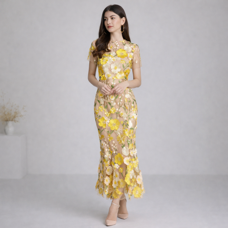 Women’s Floral Embroidered Dress | Midi