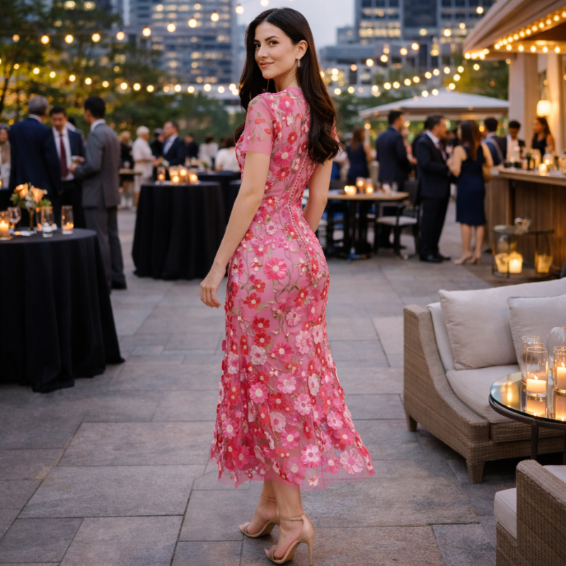 Women’s Floral Embroidered Dress | Midi