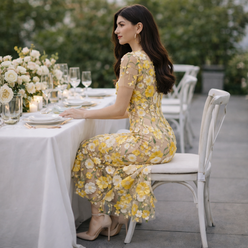 Women’s Floral Embroidered Dress | Midi