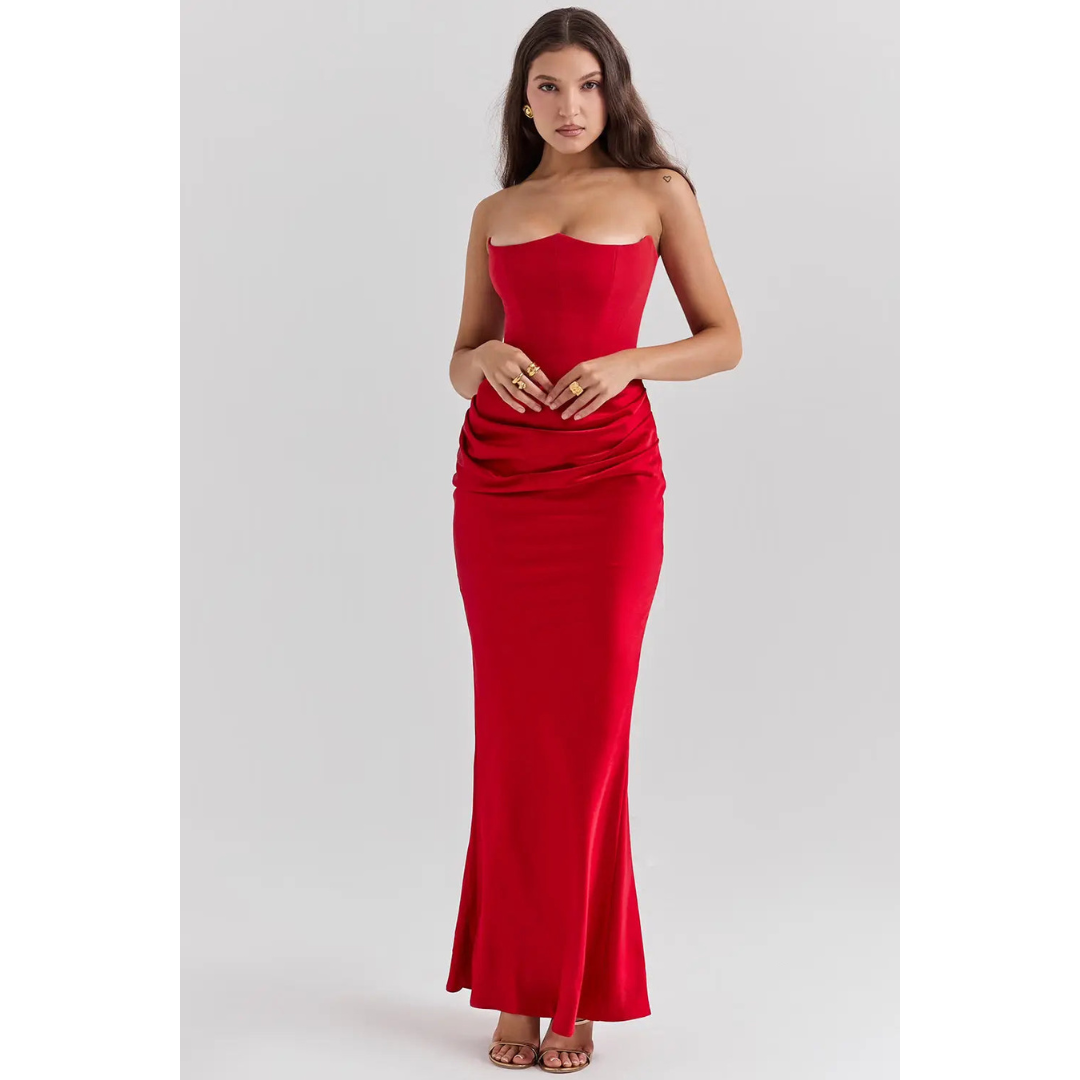 Persephone | Women’s Strapless Draped Evening Dress | Maxi