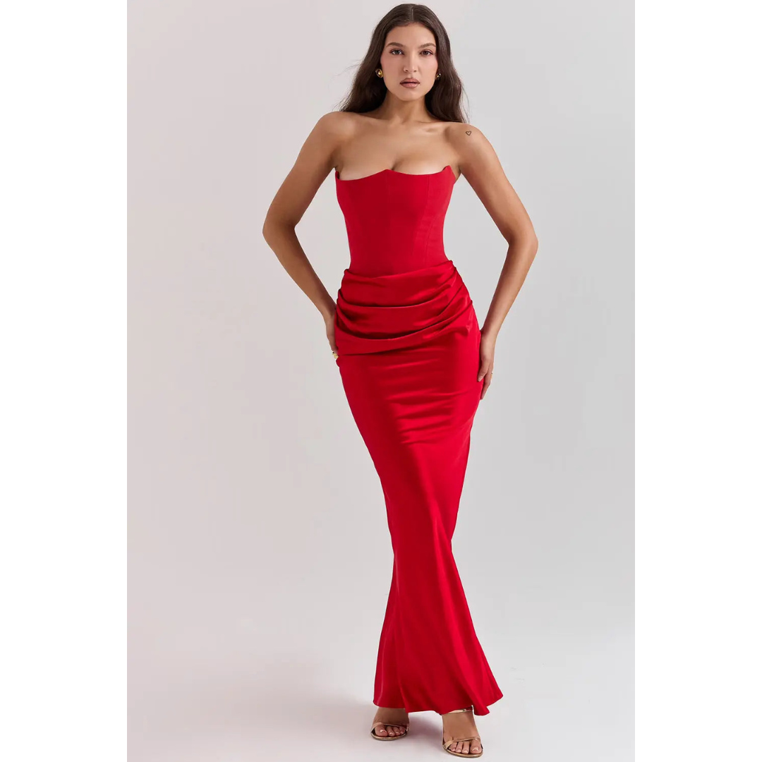 Persephone | Women’s Strapless Draped Evening Dress | Maxi