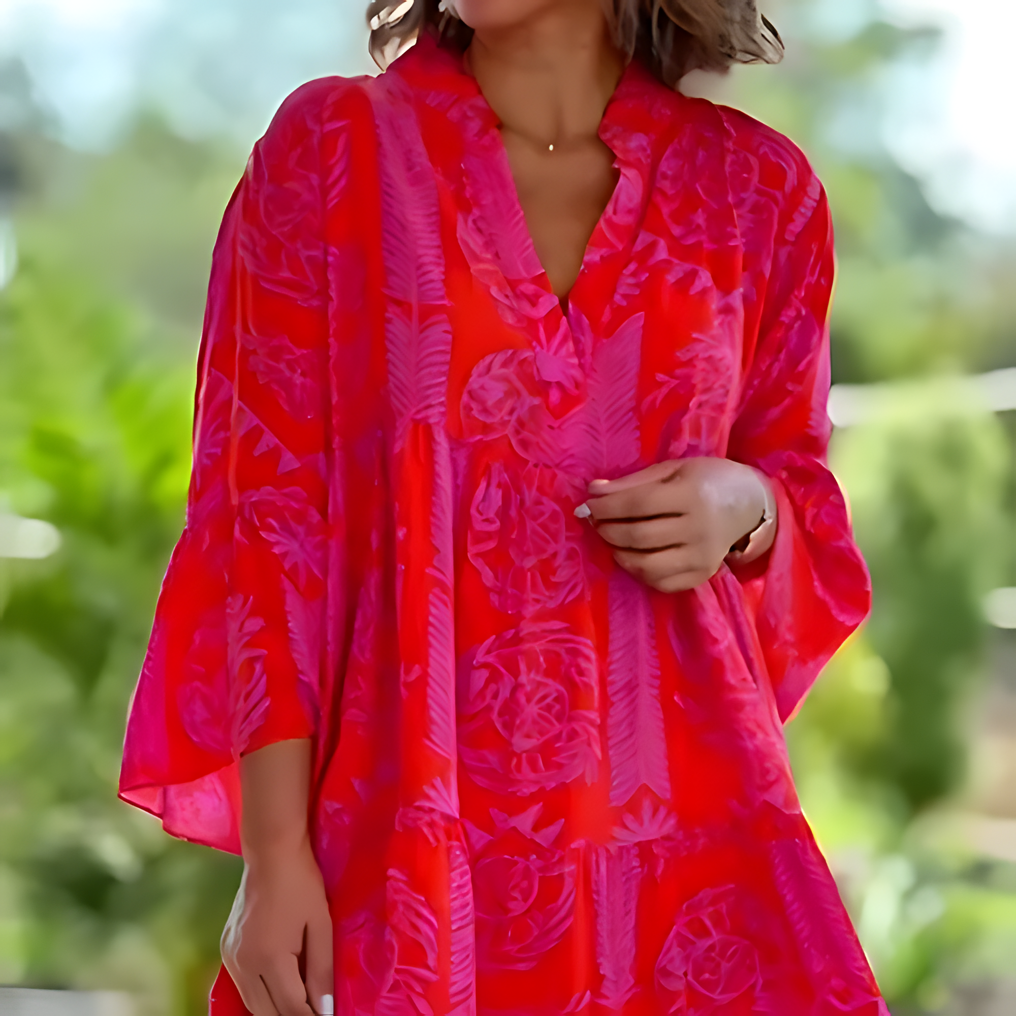 Women's Stylish Vibrant Red Patterned Dress | Summer