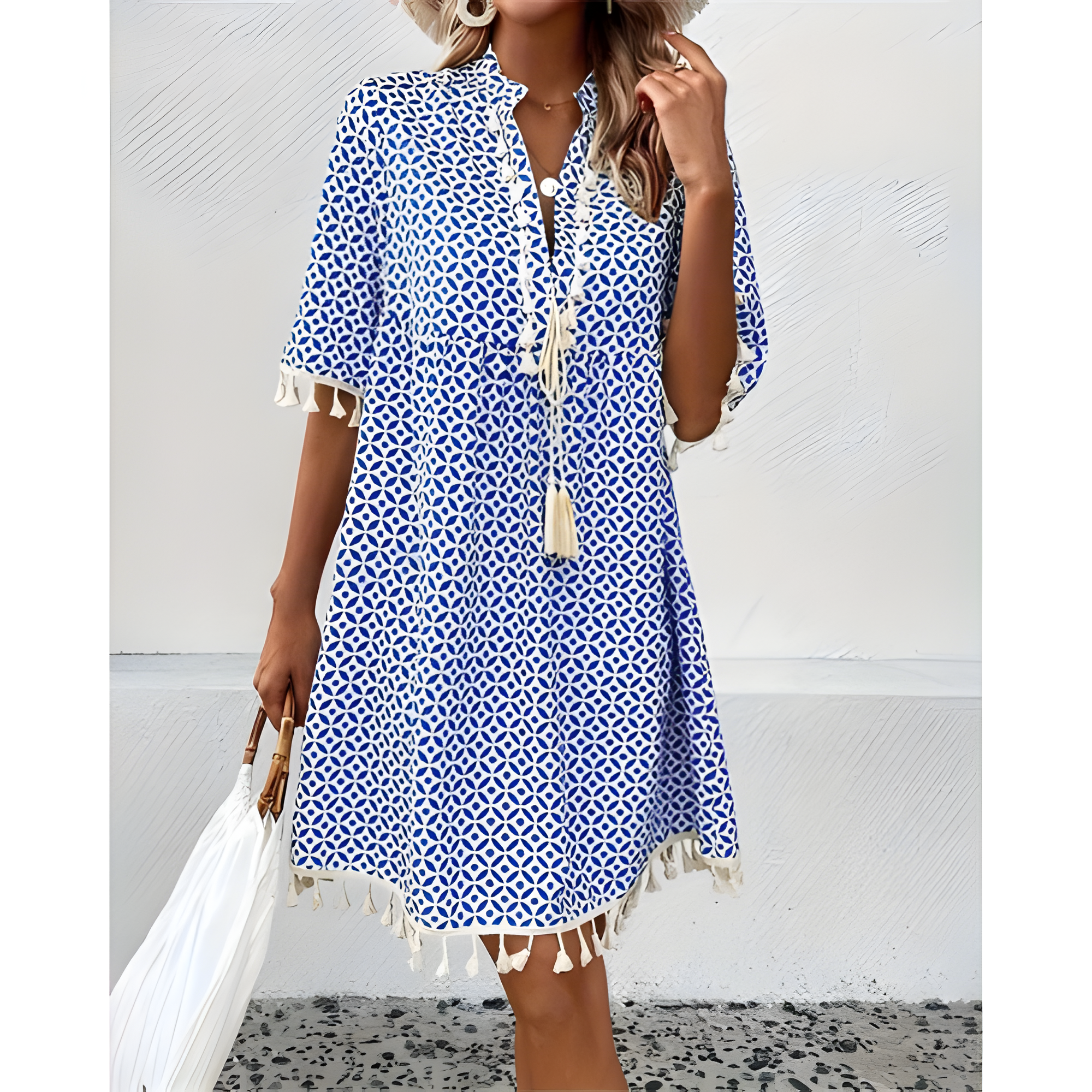 Women's Printed Mini Dress with Tassels | Summer
