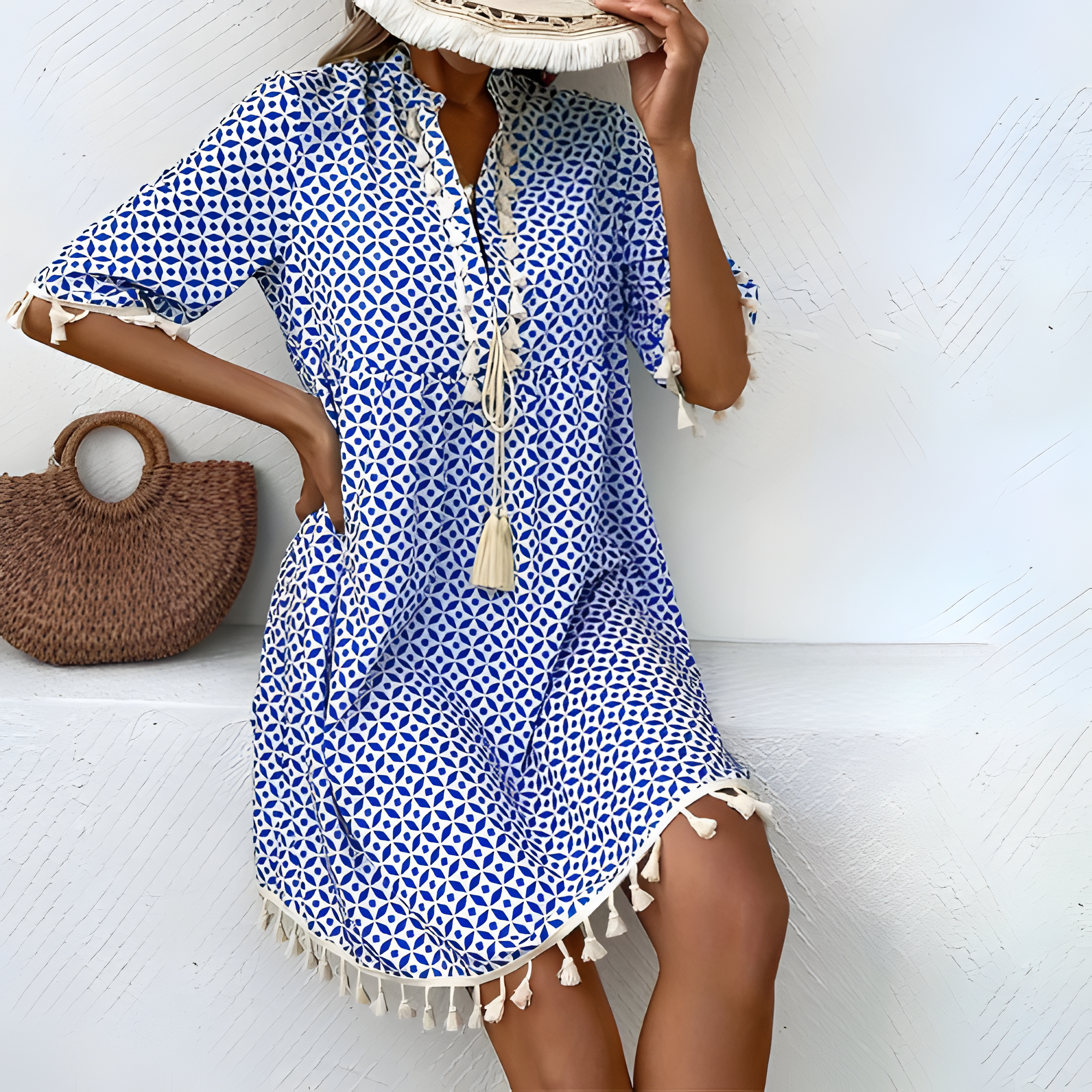 Women's Printed Mini Dress with Tassels | Summer